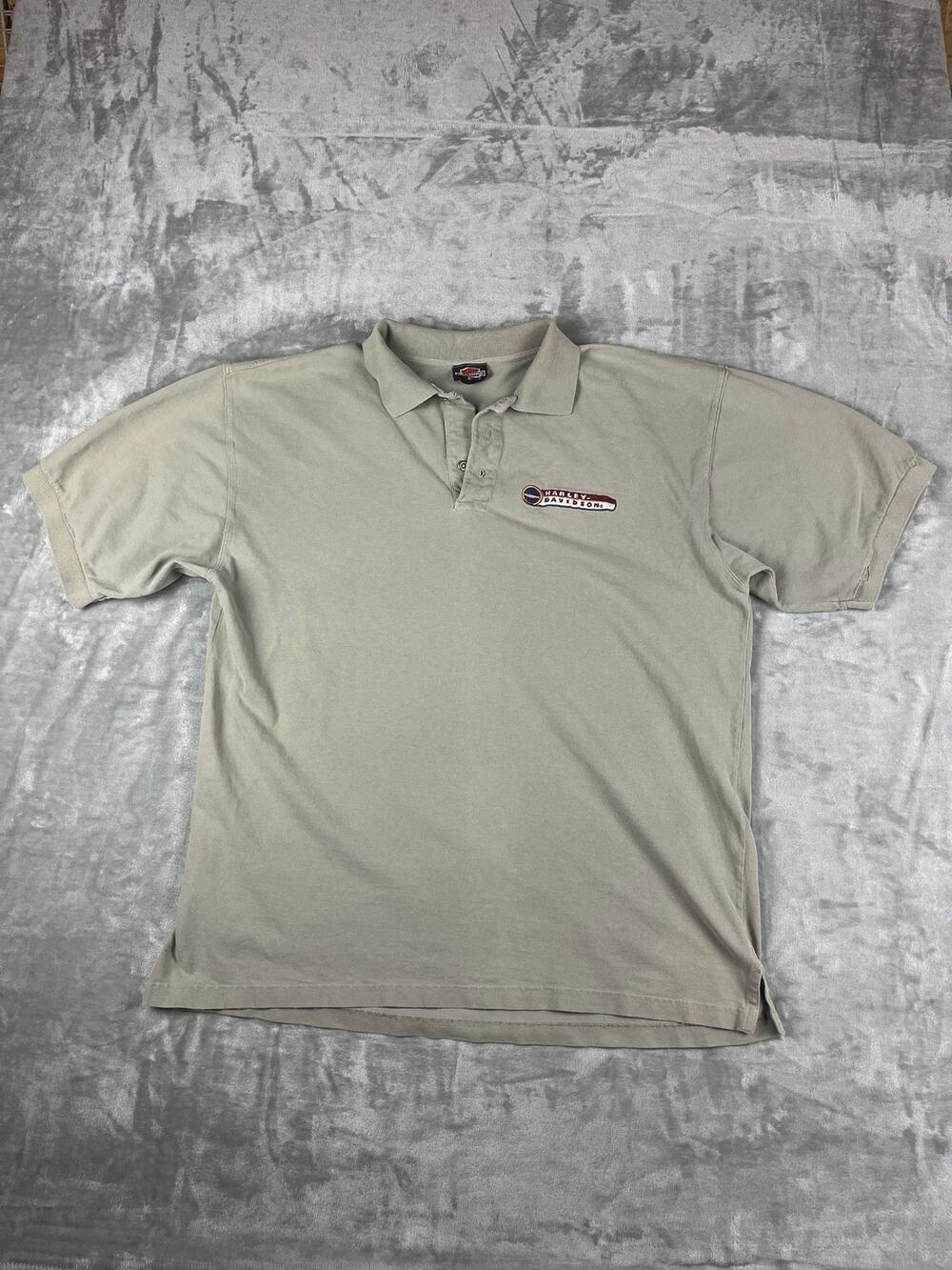 Vintage Harley-Davidson Men's XL Beige Polo Shirt – Distressed